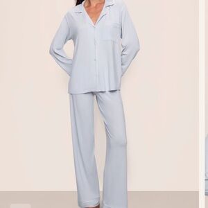 Eberjey Gisele Tencel Modal Long PJ Set in Ice Blue/Ivory